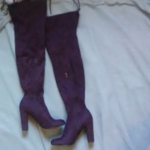 Burgundy Thigh High Heeled Boots